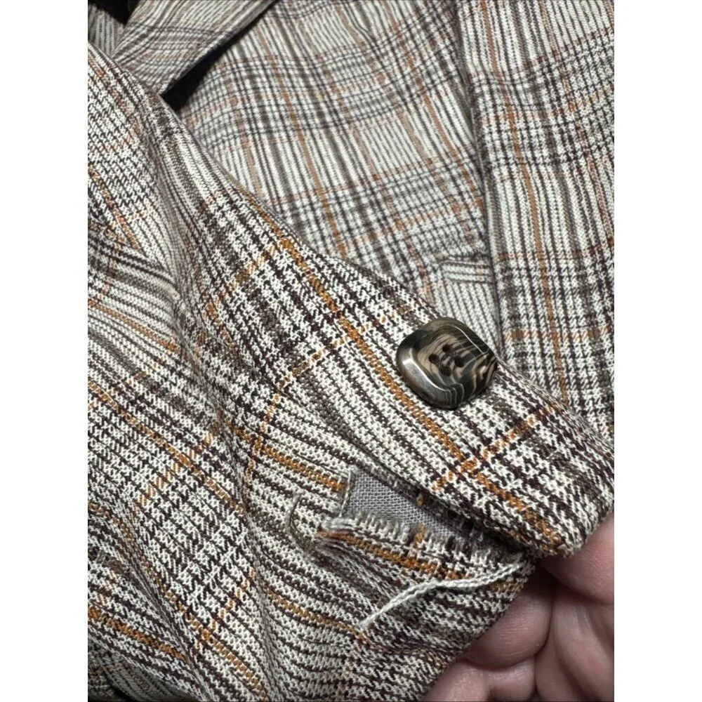Vintage 70s Men’s Plaid Blazer Brown Orange Check‎ Sport Coat Size 40 WKRP Style
